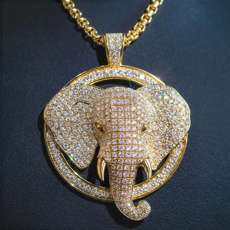 Micro Pave 3D Elephant Head Circle Pendant in Gold Micro Pave 3D Elephant Head Circle Pendant in Gold