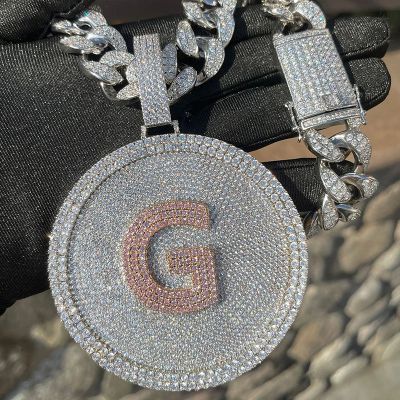 3.12" Iced Out A-Z Letters Round Pendant