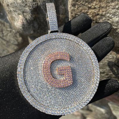 3.12" Iced Out A-Z Letters Round Pendant