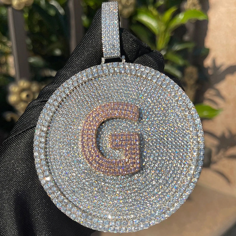 3.12" Iced Out A-Z Letters Round Pendant