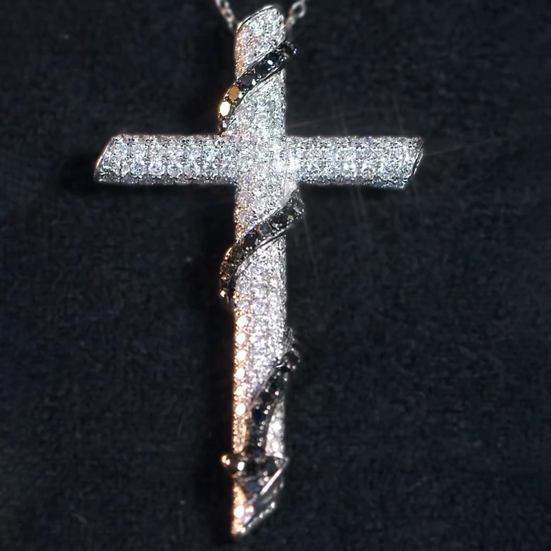 Iced Out Black Devil's Tail Cross Pendant