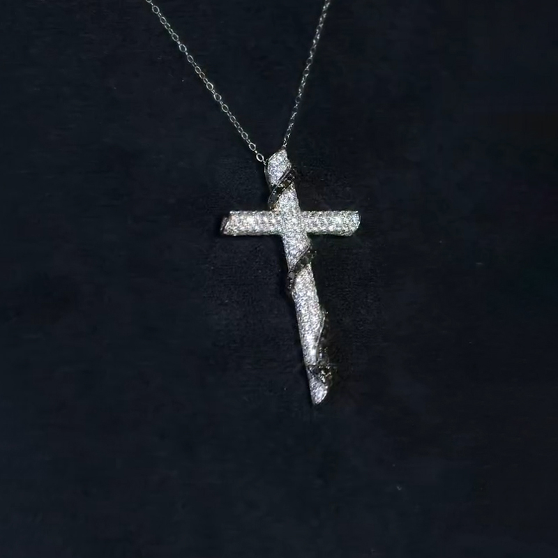 Iced Out Black Devil's Tail Cross Pendant