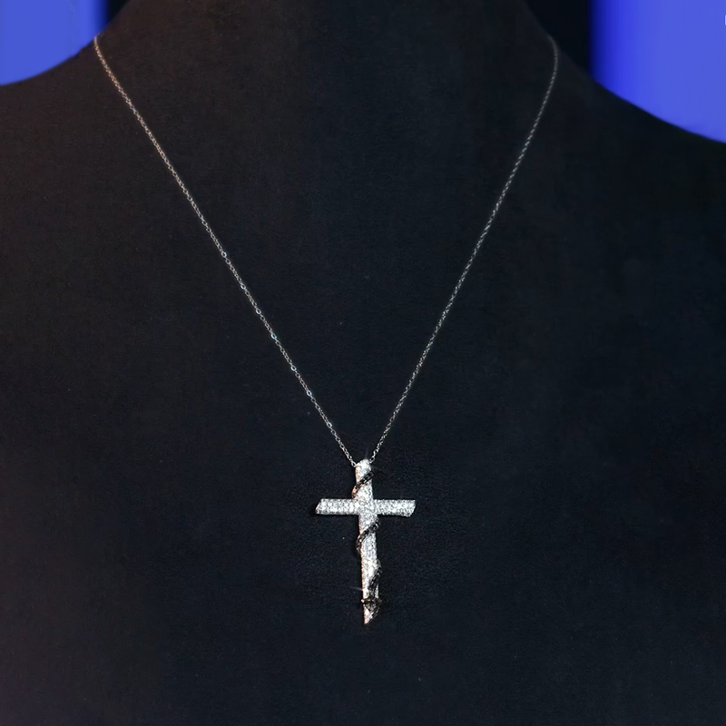 Iced Out Black Devil's Tail Cross Pendant