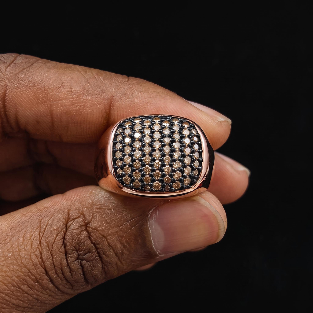 Champagne Diamond Men's Square Ring