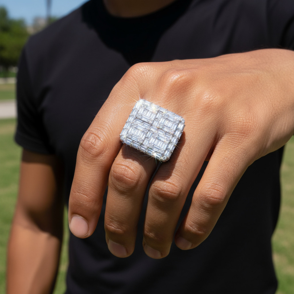 Moissanite Full Ice Out Baguette Cut Ring