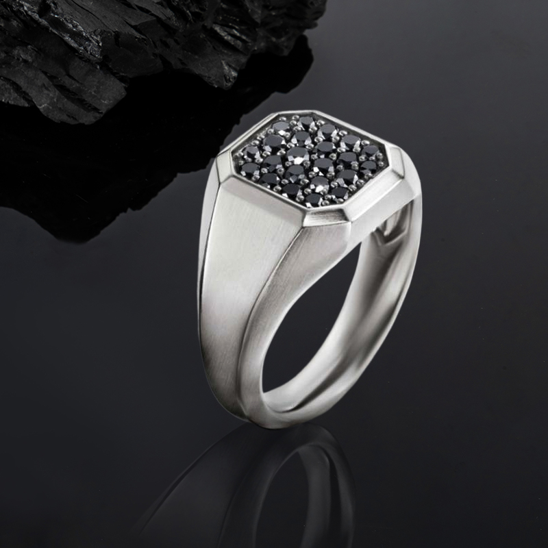 0.85CTW White/Black/Sapphire Diamond Men's Signet Ring