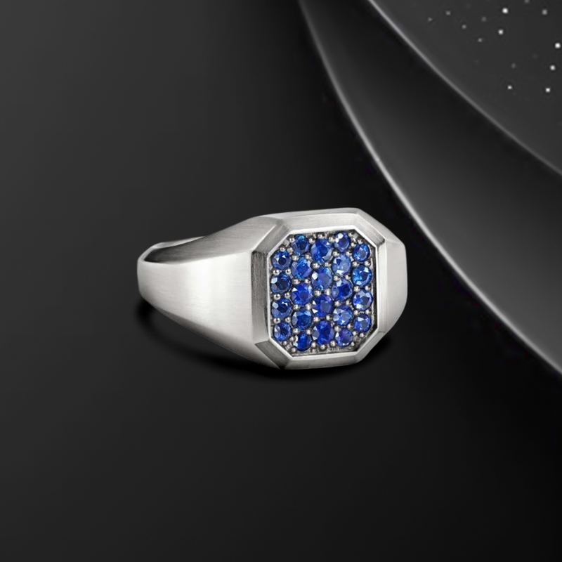 0.85CTW White/Black/Sapphire Diamond Men's Signet Ring