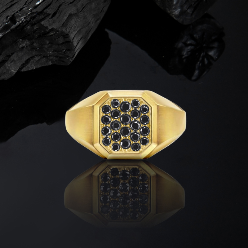 0.85CTW White/Black/Sapphire Diamond Signet Ring