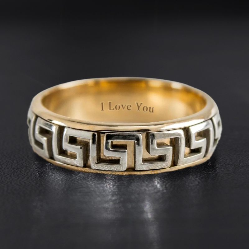 Greek Key Two-tone Wedding Band Ring