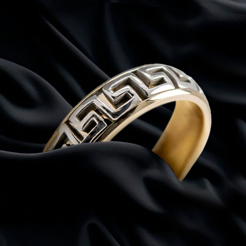 Greek Key Two-tone Wedding Band Ring