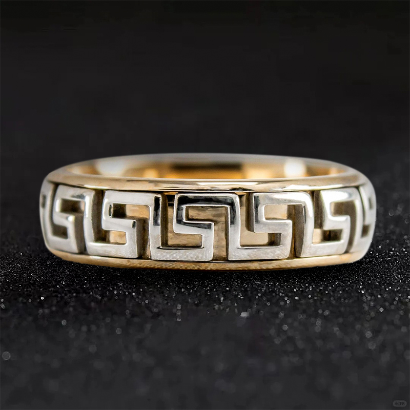 Greek Key Two-tone Wedding Band Ring