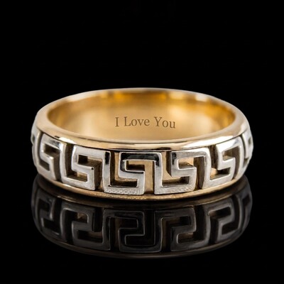 Greek Key Two-tone Wedding Band Ring