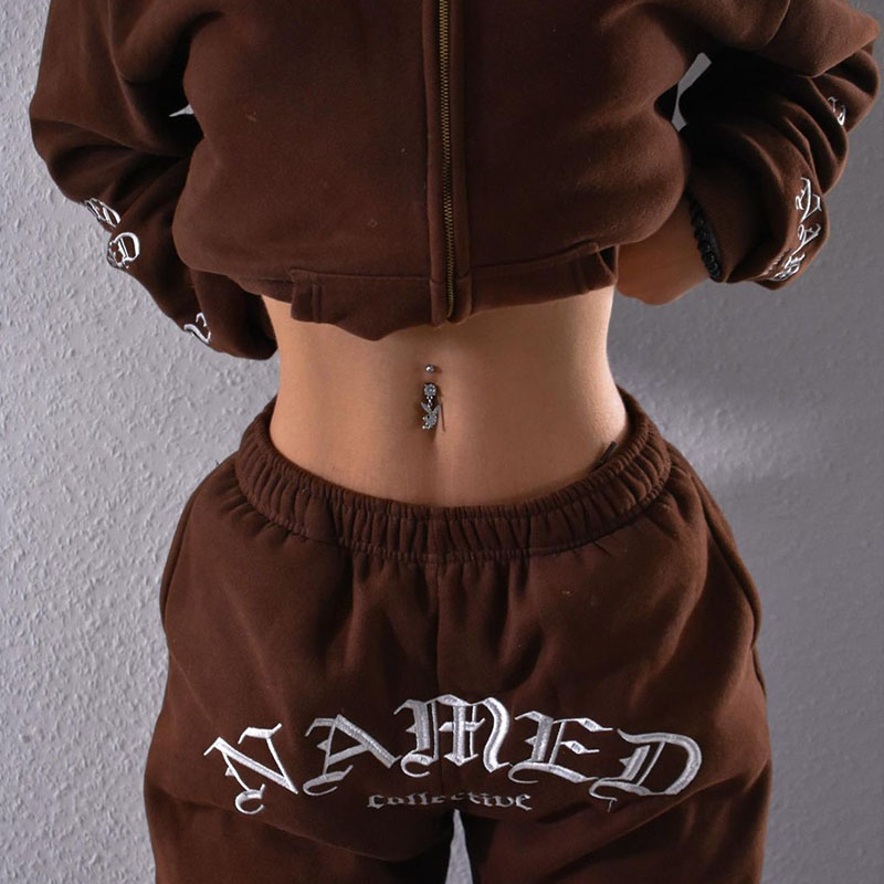 Hip Hop Letter Embroidered Hoodie Set