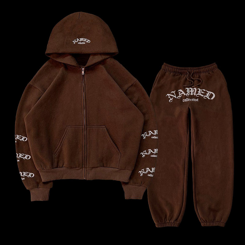 Hip Hop Letter Embroidered Hoodie Set