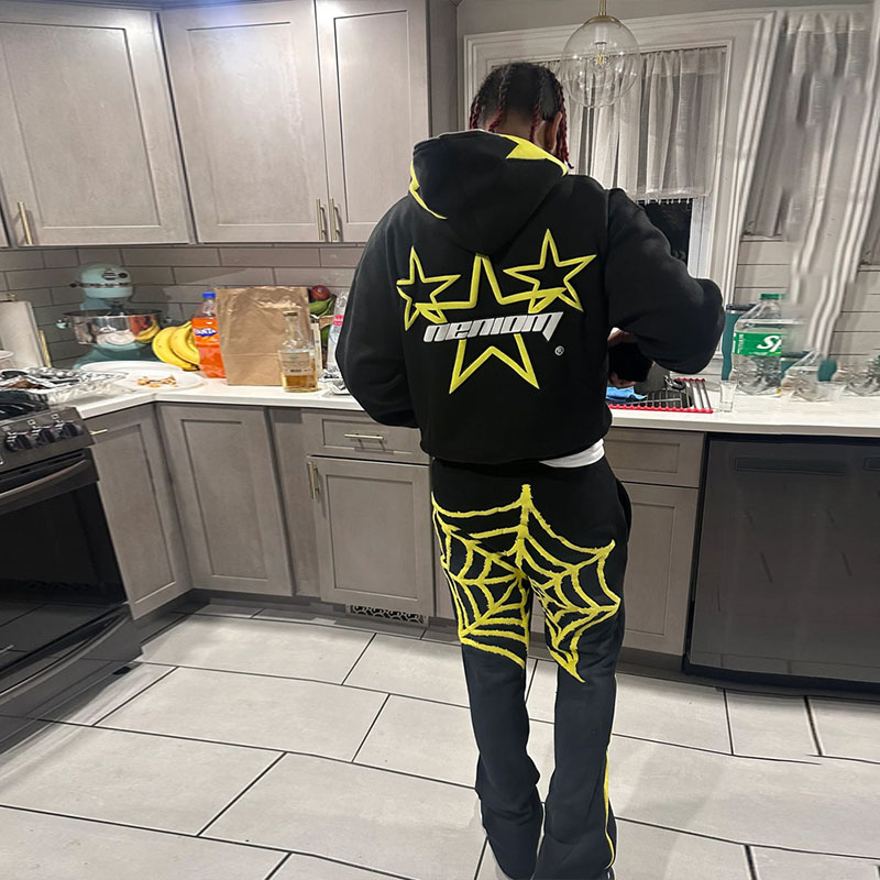 Hip Hop Star Spider Print Hoodie Set