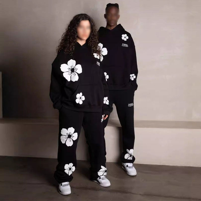 Hip Hop Floral Bubble Print Hoodie Set