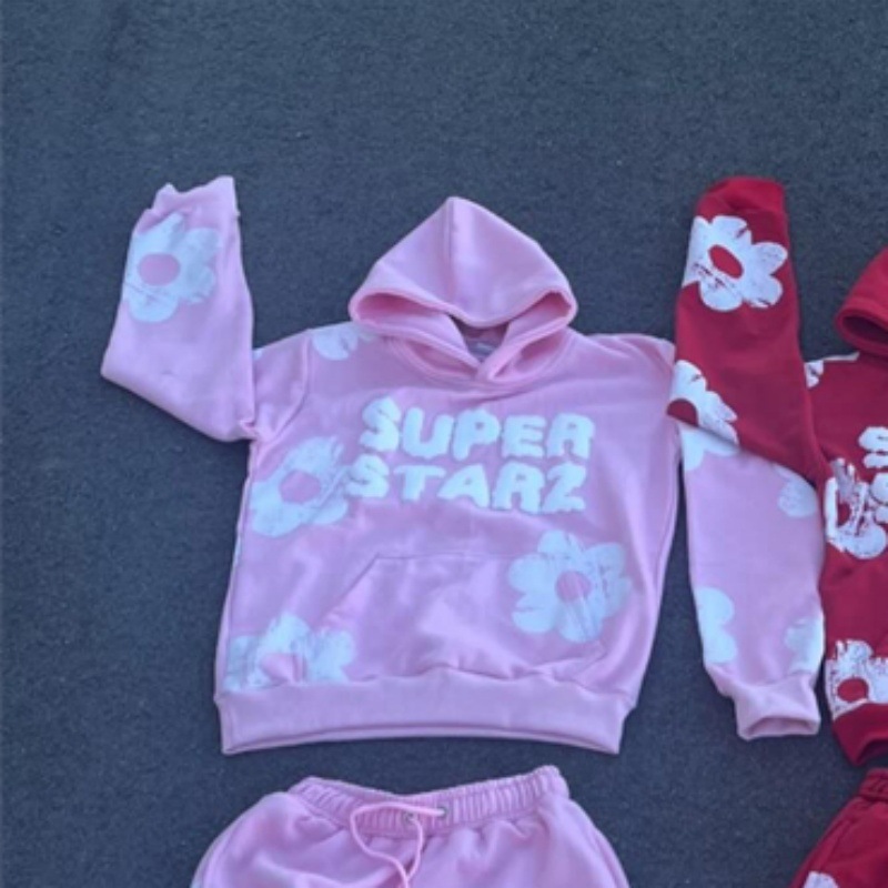 Y2K Hip Hop Cloud Flower Hoodie Set