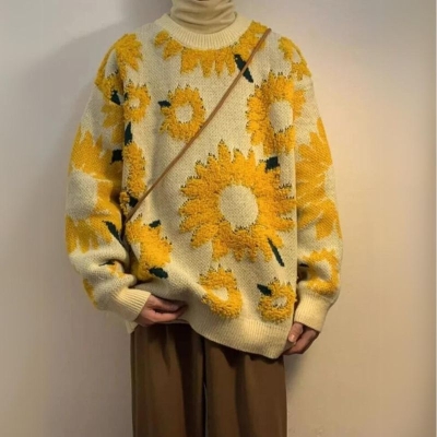 Vintage Sunflower Knit Sweater