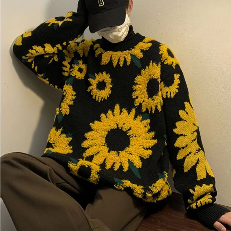 Vintage Sunflower Knit Sweater