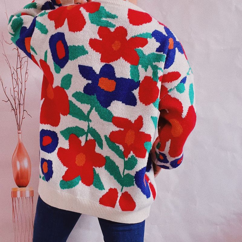 Unisex Floral Crew Neck Pullover Sweater