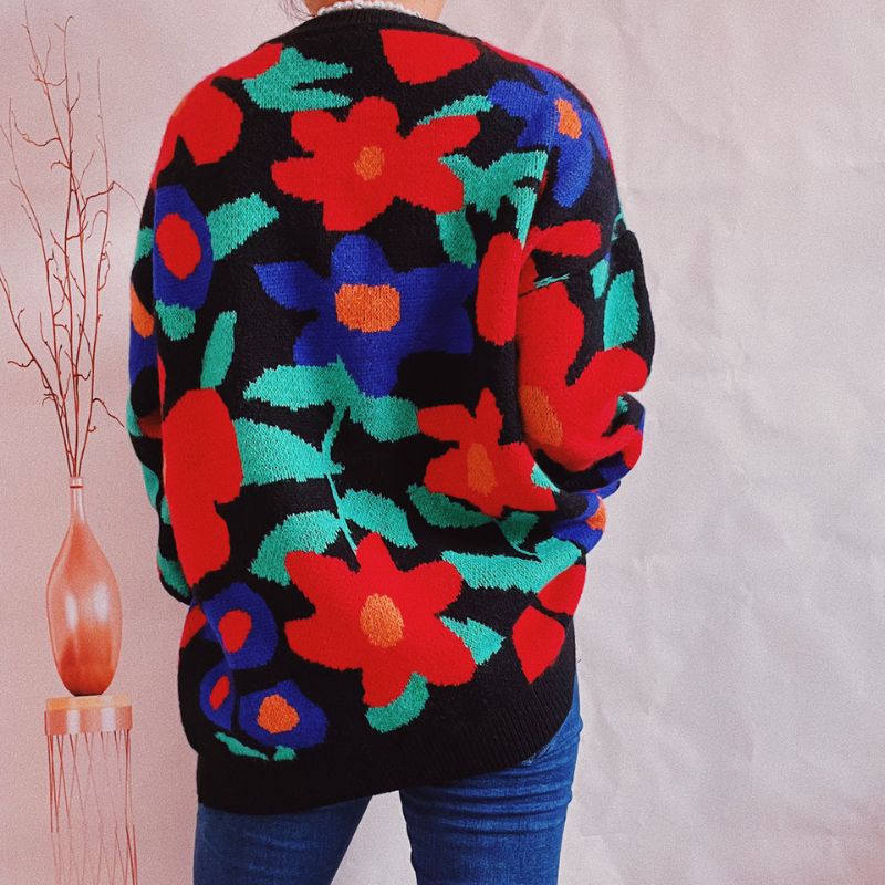 Unisex Floral Crew Neck Pullover Sweater