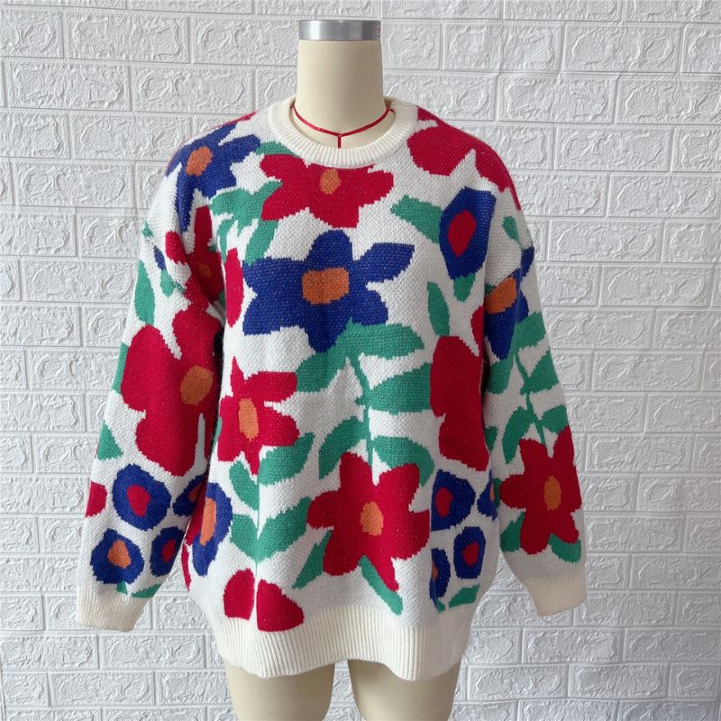 Unisex Floral Crew Neck Pullover Sweater