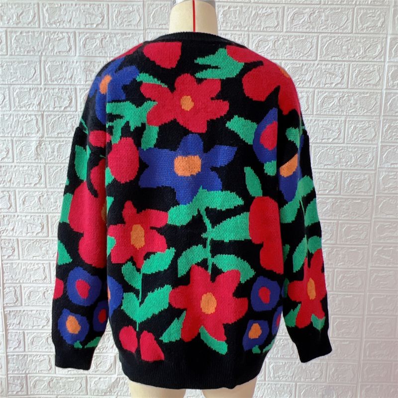 Unisex Floral Crew Neck Pullover Sweater