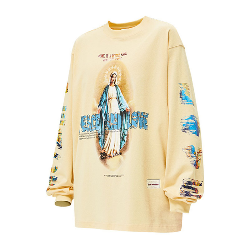 Vintage Religious Madonna Print Long Sleeve T-Shirt