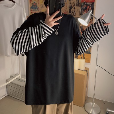 Hip Hop Striped False Two Piece Long Sleeve T-Shirt