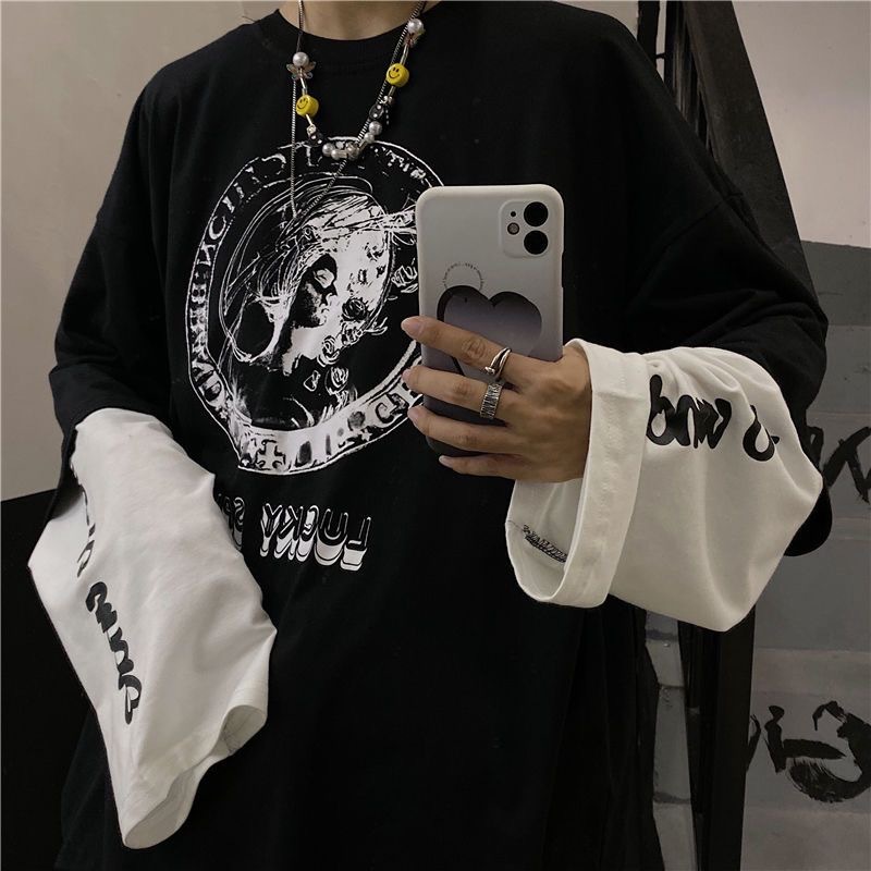 Hip Hop Anime Letter Print Long Sleeve T-Shirt