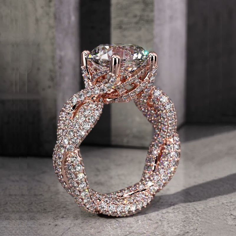 Stunning Micro Paved Twist S925 Silver Ring in Rose Gold