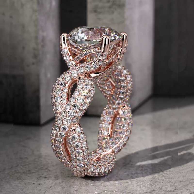 Stunning Micro Paved Twist S925 Silver Ring in Rose Gold