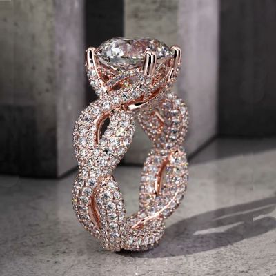 Stunning Micro Paved Twist S925 Silver Ring in Rose Gold