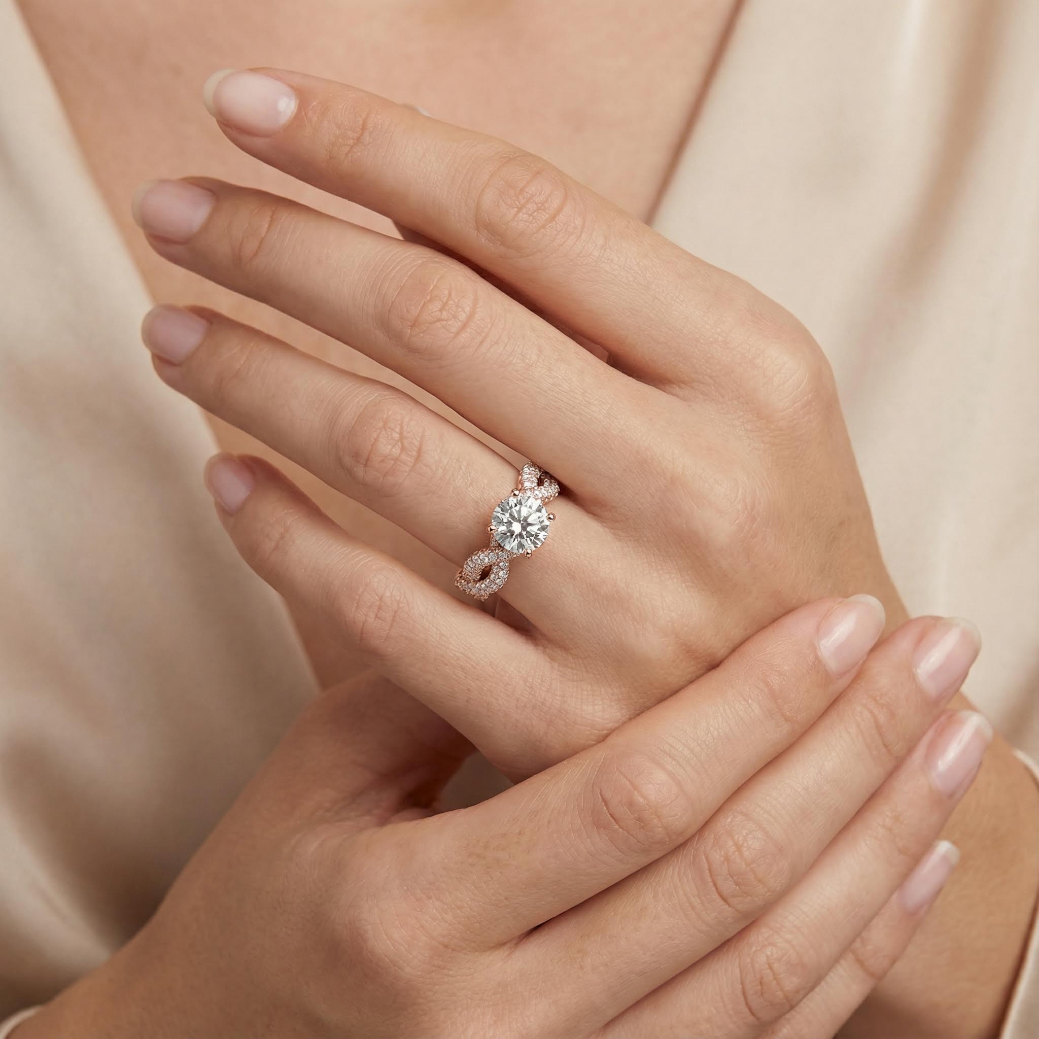 Stunning Micro Paved Twist S925 Silver Ring in Rose Gold Stunning Micro Paved Twist S925 Silver Ring in Rose Gold