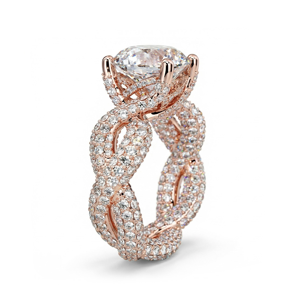 Stunning Micro Paved Twist S925 Silver Ring in Rose Gold Stunning Micro Paved Twist S925 Silver Ring in Rose Gold