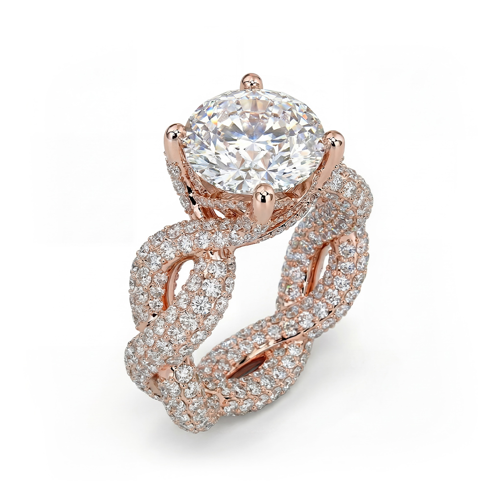 Stunning Micro Paved Twist S925 Silver Ring in Rose Gold Stunning Micro Paved Twist S925 Silver Ring in Rose Gold