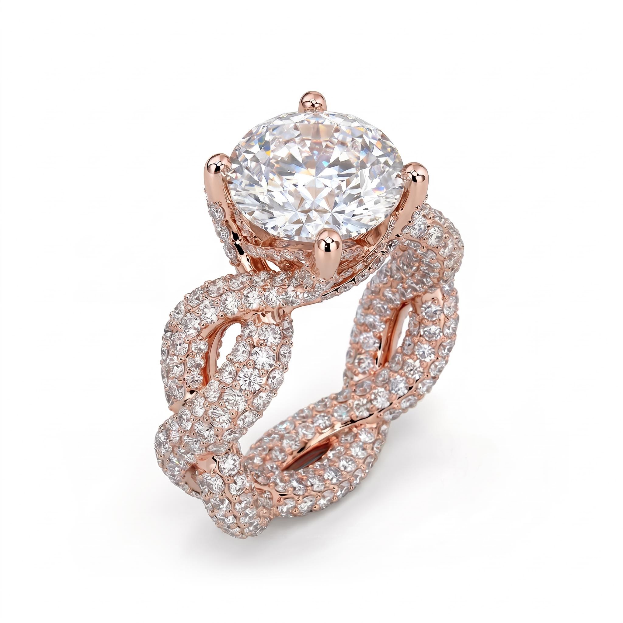 11.18ct. tw. Stunning Micro Paved Twist S925 Silver Ring in Rose Gold