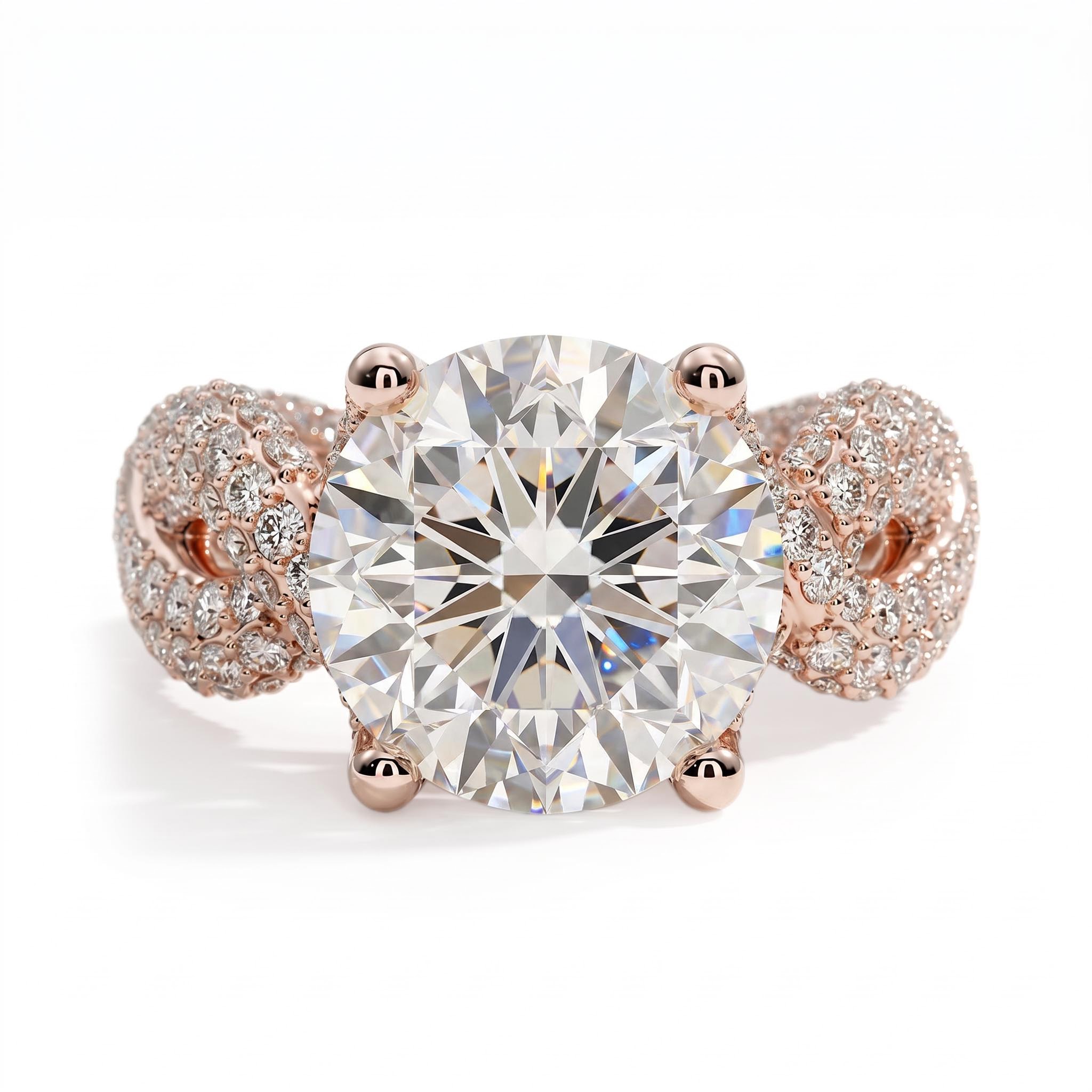 11.18ct. tw. Stunning Micro Paved Twist S925 Silver Ring in Rose Gold