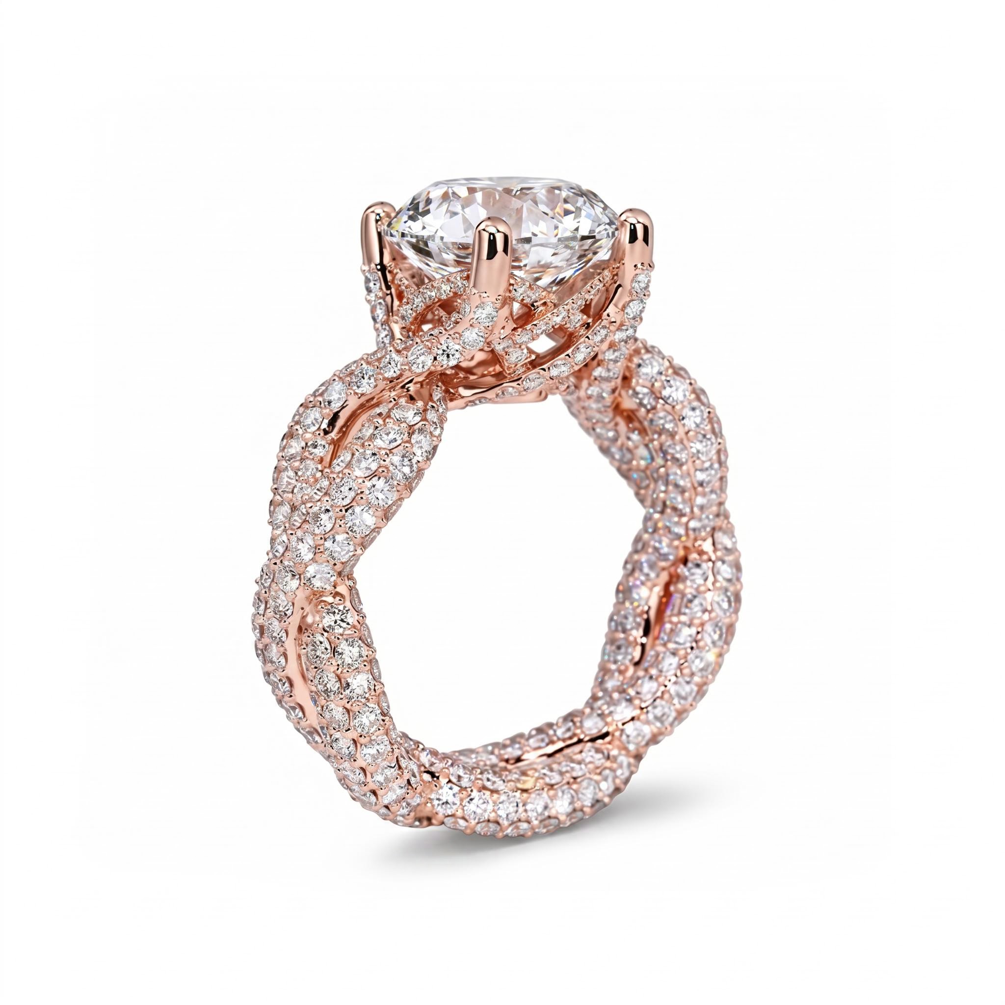11.18ct. tw. Stunning Micro Paved Twist S925 Silver Ring in Rose Gold