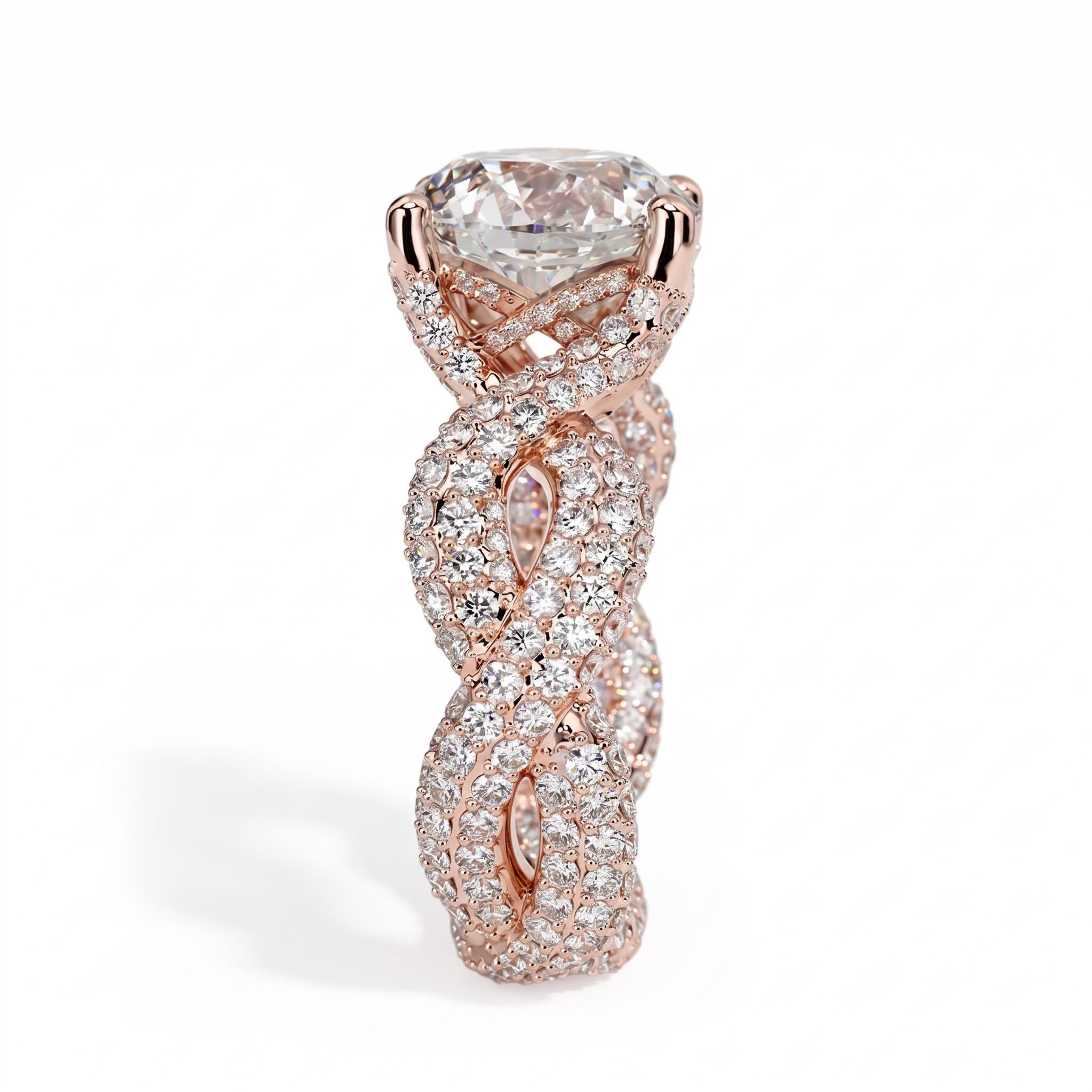 11.18ct. tw. Stunning Micro Paved Twist S925 Silver Ring in Rose Gold