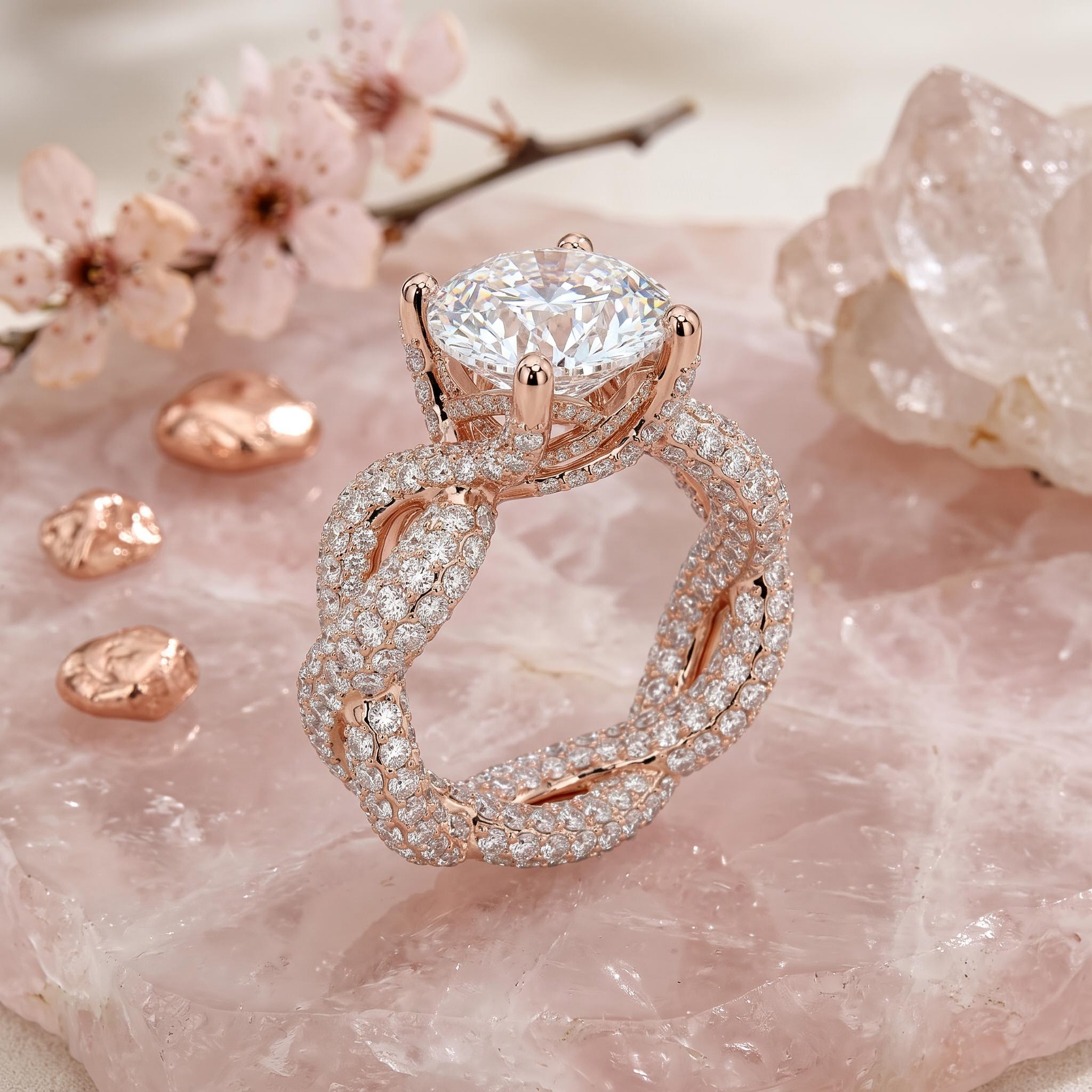 11.18ct. tw. Stunning Micro Paved Twist S925 Silver Ring in Rose Gold