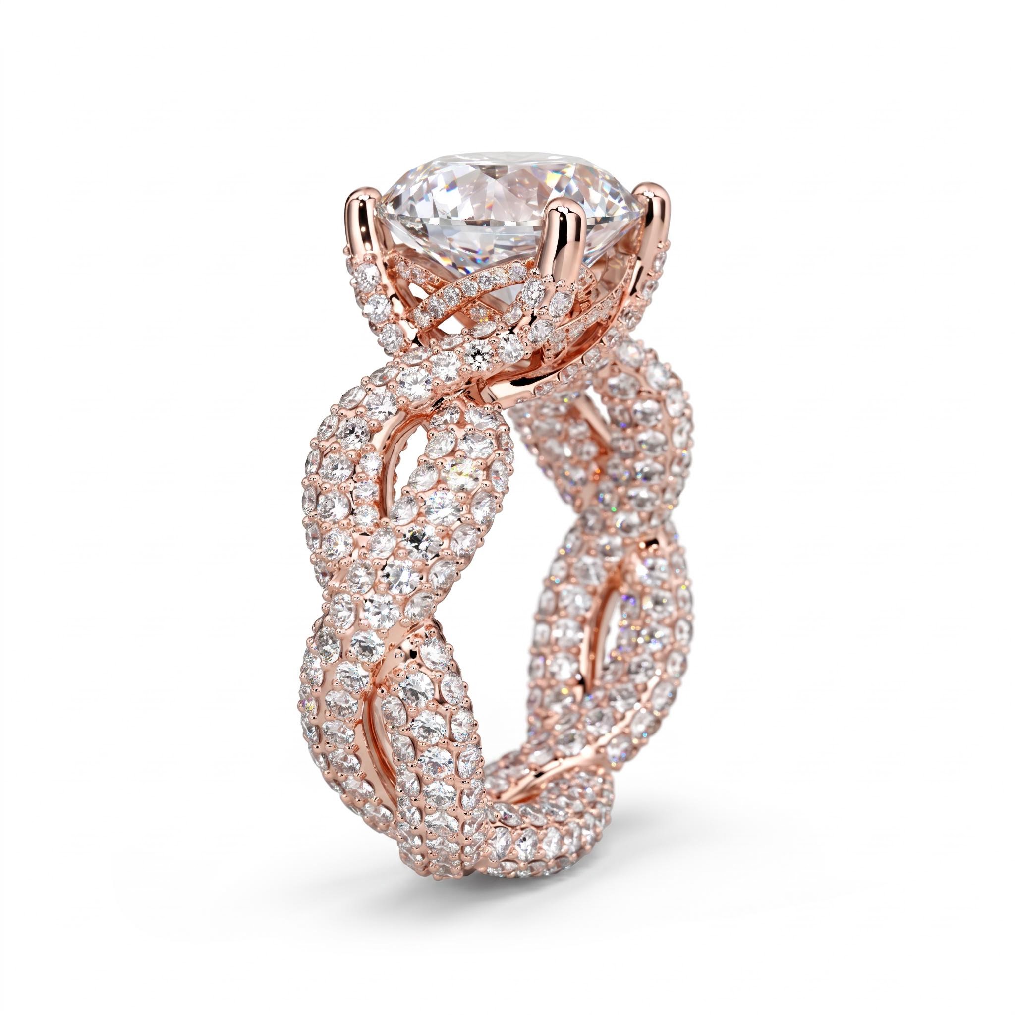 11.18ct. tw. Stunning Micro Paved Twist S925 Silver Ring in Rose Gold