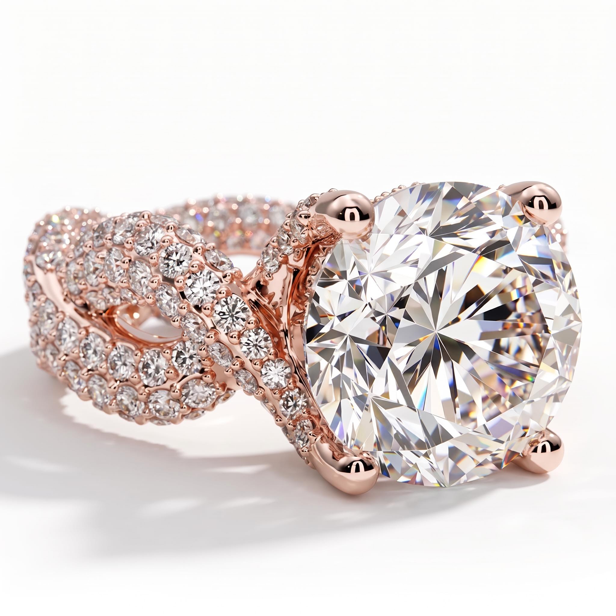 11.18ct. tw. Stunning Micro Paved Twist S925 Silver Ring in Rose Gold