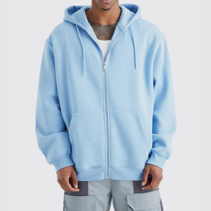 Unisex Solid Color Zip Through Hoodie