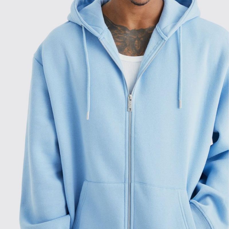 Unisex Solid Color Zip Through Hoodie