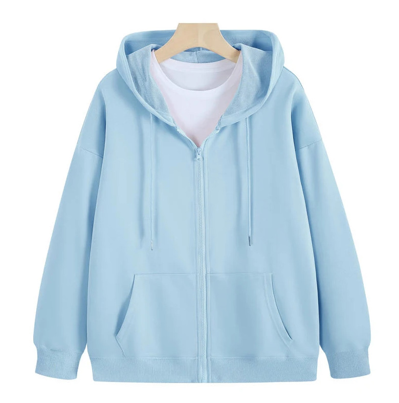 Unisex Solid Color Zip Through Hoodie