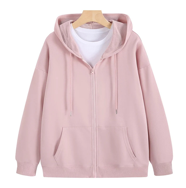 Unisex Solid Color Zip Through Hoodie