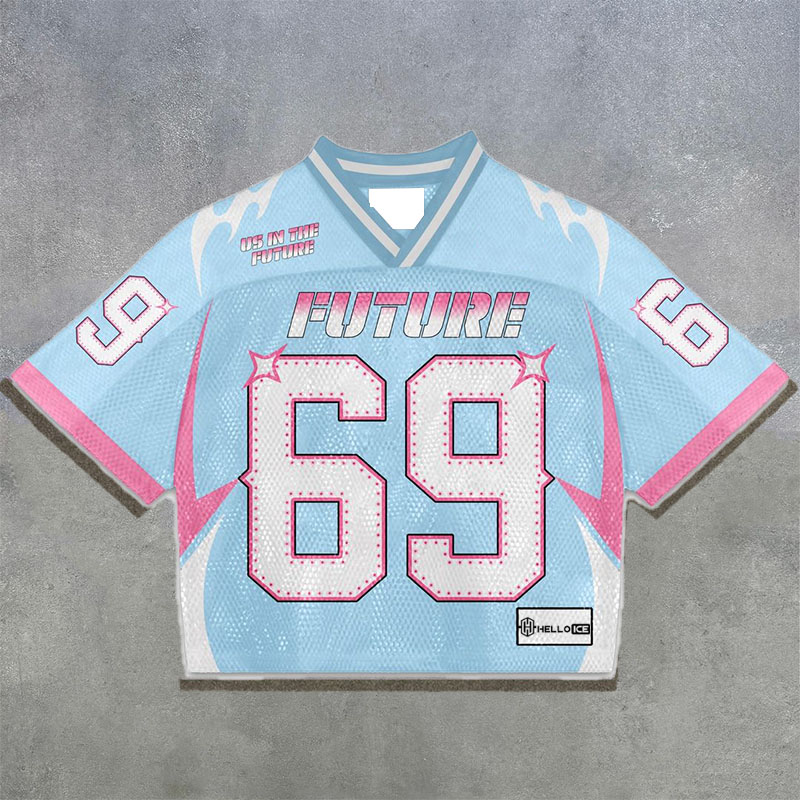 No.69 Digital print V-neck jersey