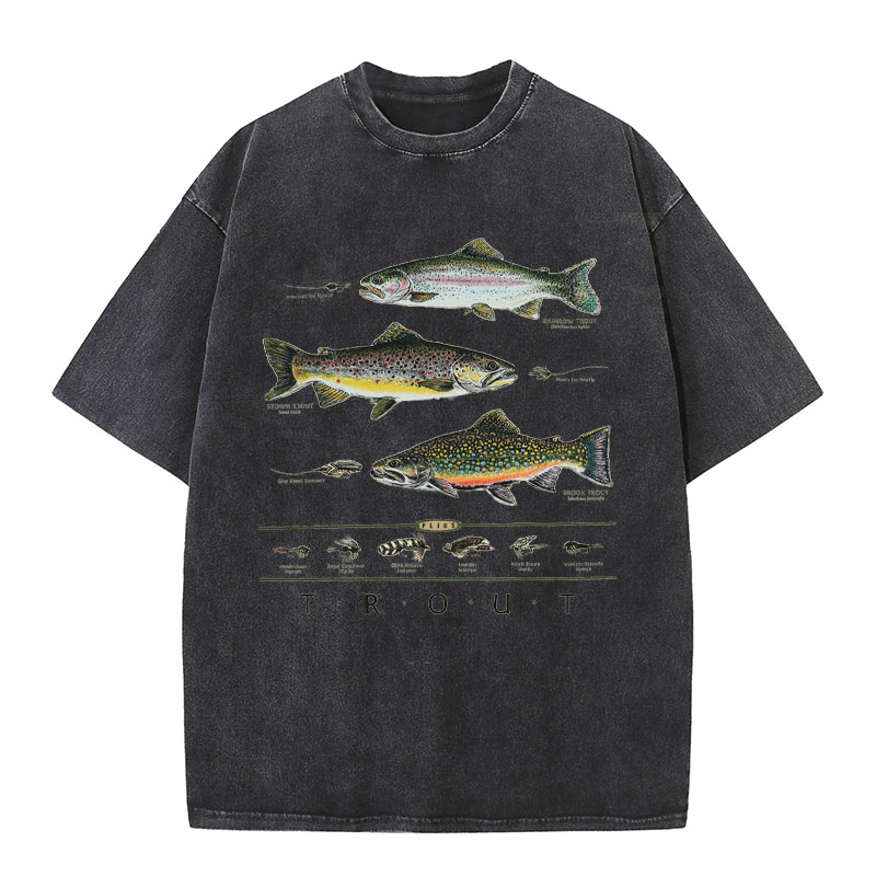 Trout Flock Washed Cotton T-Shirt