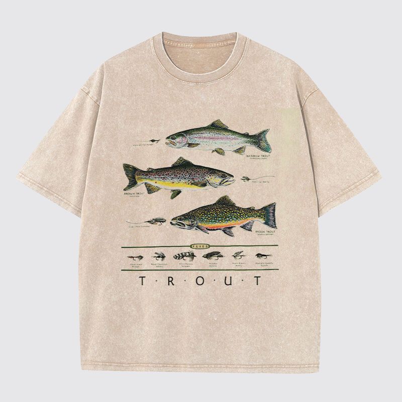 Trout Flock Washed Cotton T-Shirt